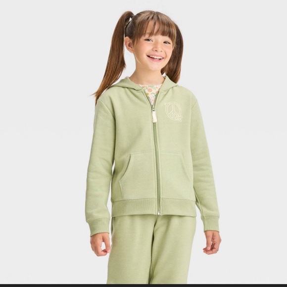Cat & Jack Other - Girls' Zip-Up Fleece Hoodie Sweatshirt - Cat & Jack™ Light Olive Green L 10-12